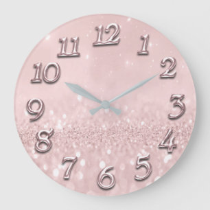 Grande Horloge Ronde Girly en pastel de rose minimal de rose de parties