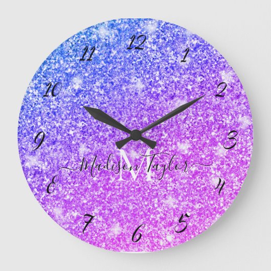 Grande Horloge Ronde Girly Purple and Pink Glitter Monogram        (Recto)