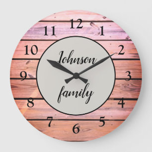 Grande Horloge Ronde Glam Pink Wood Family