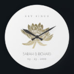 GRANDE HORLOGE RONDE GLAMOROUS PALE OR BLANC LOTUS ENREGISTRER LA DATE<br><div class="desc">Si vous avez besoin d'une personnalisation ou d'autres éléments correspondants,  n'hésitez pas à me contacter à l'adresse info@yellowfebstudio.com</div>