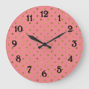 Grande Horloge Ronde Glamour doré chic et points roses
