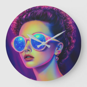 Grande Horloge Ronde Glamour Neon Galaxy