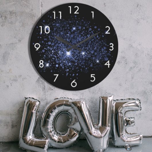 Grande Horloge Ronde Glitter bleu noir