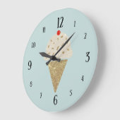 Grande Horloge Ronde Glitter Ice Cream Cone Red Cherry on Blue (Angle)