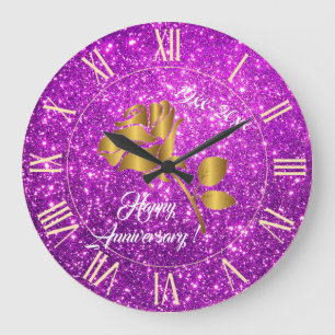 Grande Horloge Ronde Glitter Purple Floral