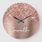 Grande Horloge Ronde Glitter Rose Gold Glam White Script Nom (Recto)