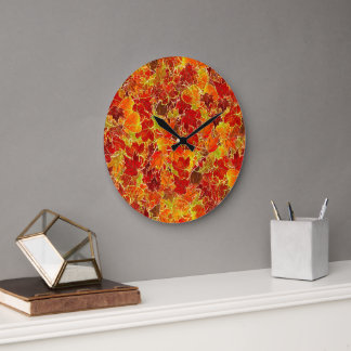 Grande Horloge Ronde Glittery Fall Maple Leaves