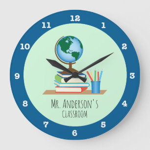 Grande Horloge Ronde Globe, Books & Pencils for Teacher Personalized