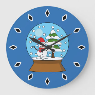 Grande Horloge Ronde Globe de neige avec Snowman et Pine Tree
