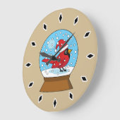 Grande Horloge Ronde Globe des neiges avec cardinal rouge mignon (Angle)