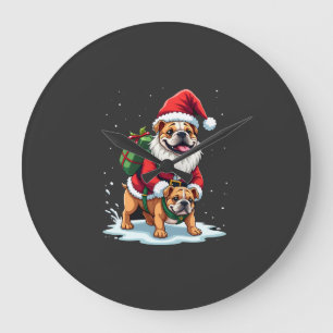 Grande Horloge Ronde Gnome à cheval sur un bouledogue anglais Noël Xmas