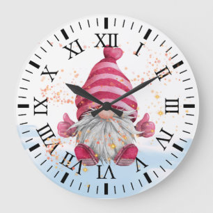 Grande Horloge Ronde Gnome dans l'horloge à neige