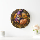 Grande Horloge Ronde Gnome Feeding Pig in Autumn Farm Scene (Maison)