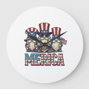 Grande Horloge Ronde Gnome Patriote Merica Design Vector Vintage_1