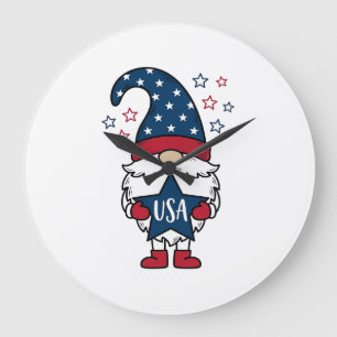 Grande Horloge Ronde Gnome Patriotique USA Étoile Vectorielle Conceptio