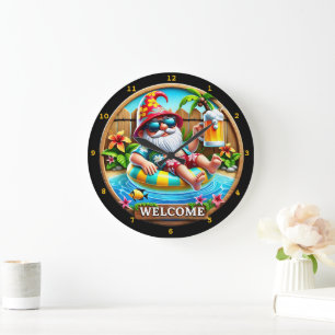Grande Horloge Ronde Gnome Relaxation dans le mur de la piscine