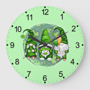 Grande Horloge Ronde Gnomes de la Saint-Patrick Gnomes Trèfle-54989