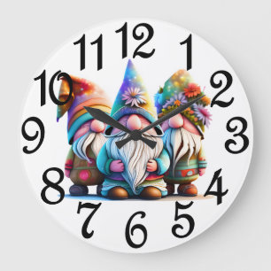 Grande Horloge Ronde Gnomes heureux 