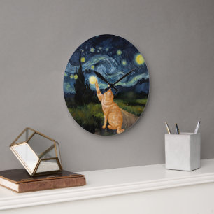 Grande Horloge Ronde Gogh Kitty Starry Night Chat