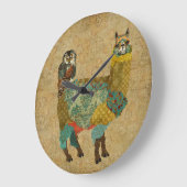 Grande Horloge Ronde Gold Alpaca & Teal Owl Wall Clock (Angle)