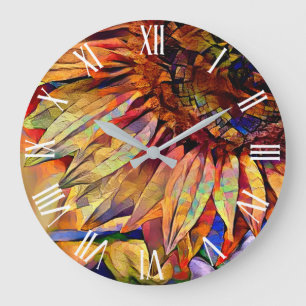 Grande Horloge Ronde Gold Big Yellow Sunflower Collection élégante