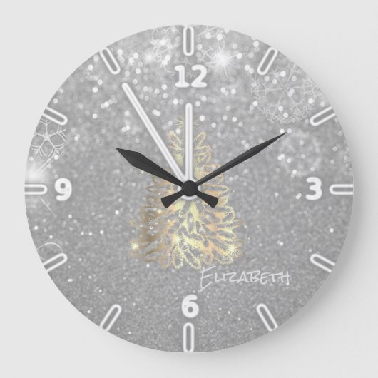 Grande Horloge Ronde Gold Christmas Tree, Silver Glittery (Recto)