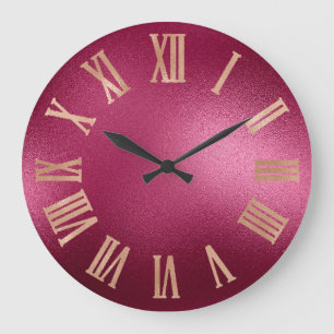 Grande Horloge Ronde Gold Faux Rose Burgundy Metallic Roman Numers