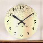 Grande Horloge Ronde Gold Glitter Metal Monogram Glam Name<br><div class="desc">Gold Faux Foil Metallic Sparkle Glitter Brushed Metal Monogram Name Clock. This makes the perfect sweet 16 birthday,  wedding,  bridal shower,  anniversary,  baby shower or bachelorette party gift for someone that loves glam luxury and chic styles.</div>