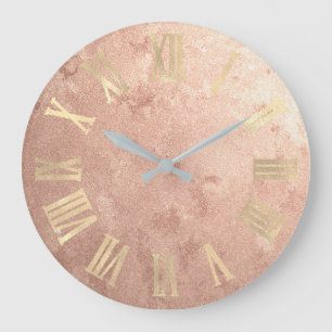 Grande Horloge Ronde Gold Rose Gold Copper Grungy Numéros romains