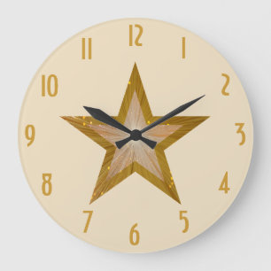 Grande Horloge Ronde "Gold" Star 'numéros d'horloge crème ronde