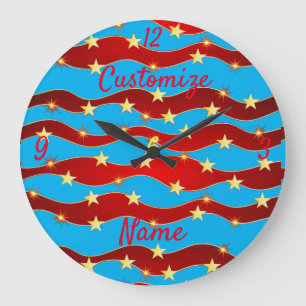 Grande Horloge Ronde Gold Stars Ciel patriotique Thunder_Cove 