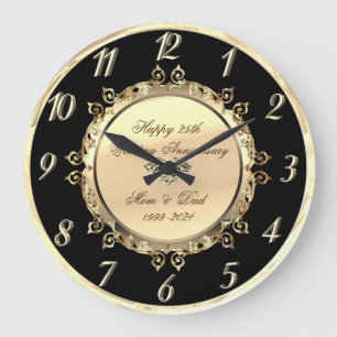 Grande Horloge Ronde Gold Swirls 25e anniversaire de Mariage