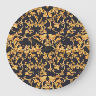 Grande Horloge Ronde Golden Baroque, Scroll Feuille Motif.