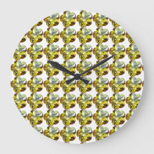 Grande Horloge Ronde Golden Glow - Design de fleurs de pierre jaune