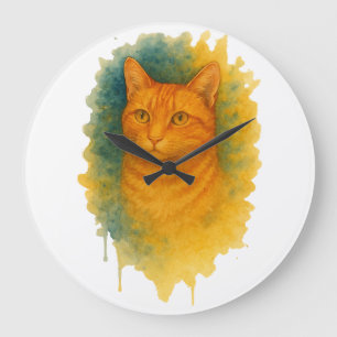 Grande Horloge Ronde Golden Glow : T-shirt Chat Aquarelle