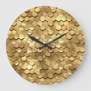 Grande Horloge Ronde Golden Honeycomb 3D Render Texture