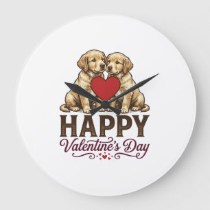 Grande Horloge Ronde Golden Retriever Joyeuse Saint-Valentin