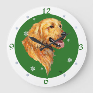 Grande Horloge Ronde Golden Retriever Noël