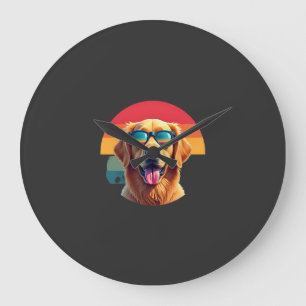 Grande Horloge Ronde Golden Retriever pour Enfants Garçons Filles Lunet