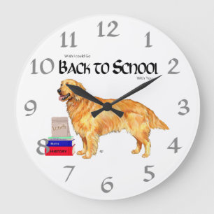 Grande Horloge Ronde Golden Retriever Retour à l'école