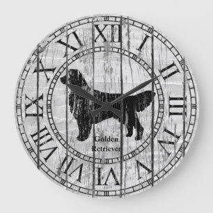 Grande Horloge Ronde Golden Retriever Washed Wood Motif