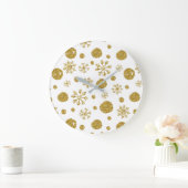 Grande Horloge Ronde Golden Snow Flakes 1 (Maison)