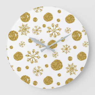 Grande Horloge Ronde Golden Snow Flakes 1