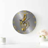 Grande Horloge Ronde Golden Treble Clef (Maison)
