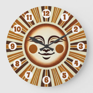 Grande Horloge Ronde Golden Vintage Boho Sun cadeau