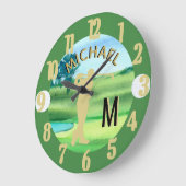 Grande Horloge Ronde Golf Course Nom personnalisé 3-D Monogramme (Angle)