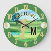 Grande Horloge Ronde Golf Course Nom personnalisé 3-D Monogramme (Recto)