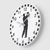 Grande Horloge Ronde Golfeur noir en silhouette (Angle)
