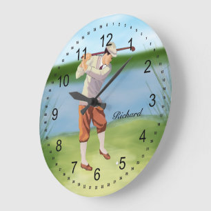 Grande Horloge Ronde Golfeur vintage personnalisé par la rive