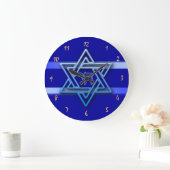 Grande Horloge Ronde Gorgeous Star of David on blue Background jewish (Maison)
